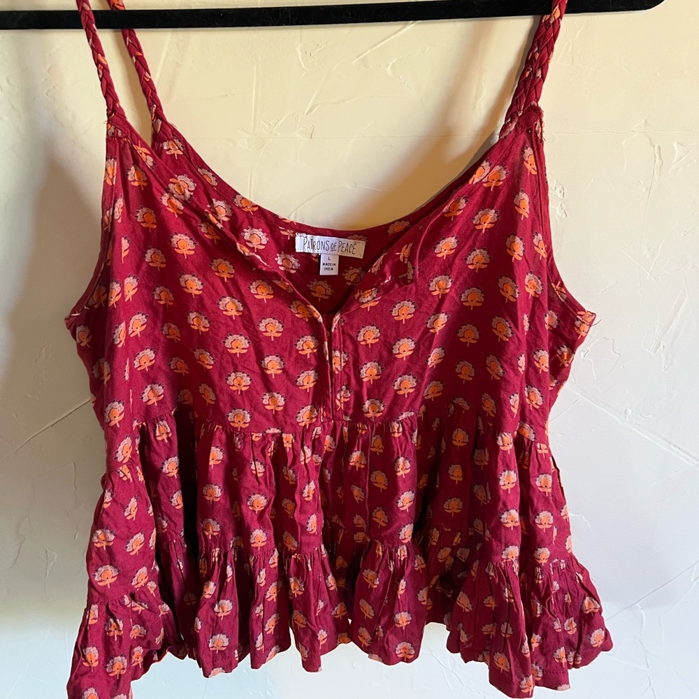 Patrons of Peace by Anthropologie Red Floral boho Camisole
